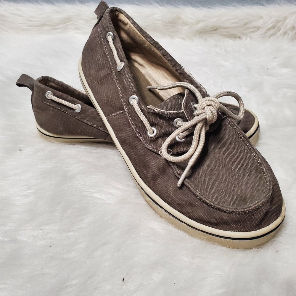 Y2K Mens Faded Glory Canvas Boat Shoes, Slip Ons, Deck Shoes, 8